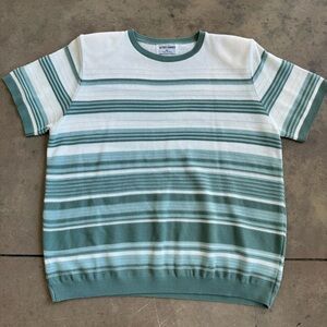 Alfred Dunner Women’s Green and White Striped Knit Short Sleeve